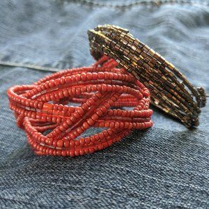 Boho Red and Bronze Colored Memory Bracelets